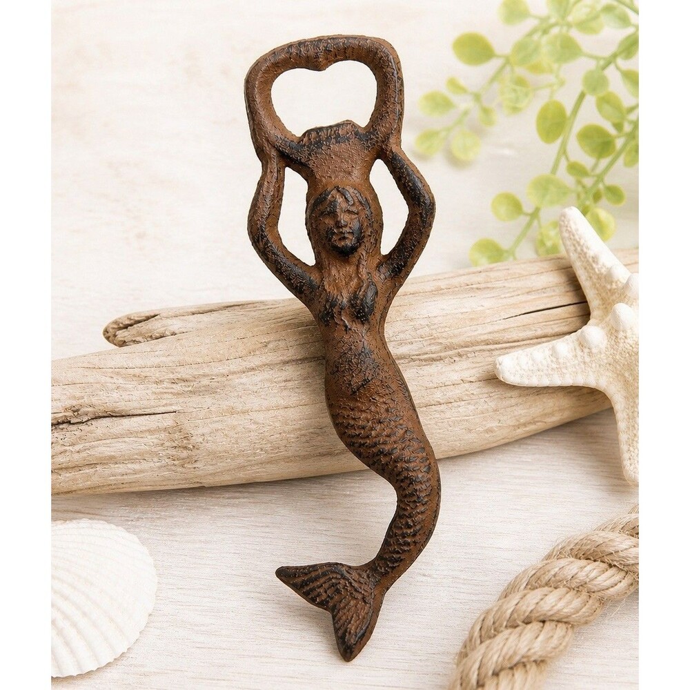 Cast Iron Mermaid Bottle Opener Rustic Nautical Coastal Bar Cart Decor 7"
